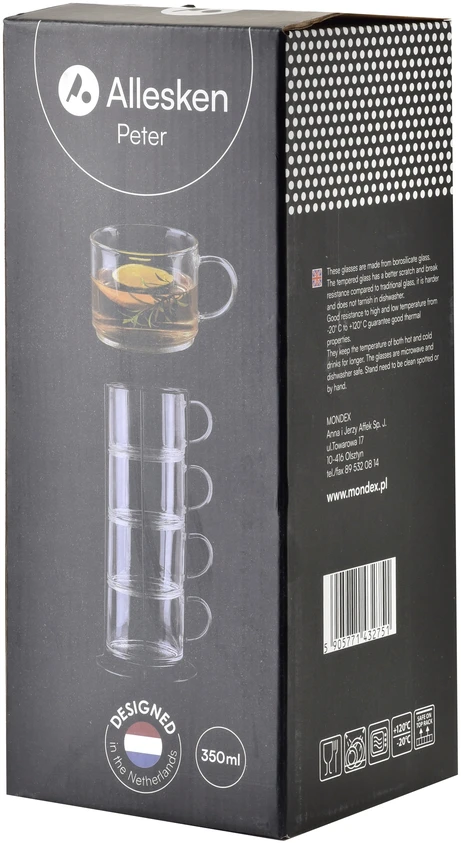 Mondex Since 1986 PETER Pilkas Komplet 4 filiżanek na stojaku 350ml 12,5x12,5x27 cm