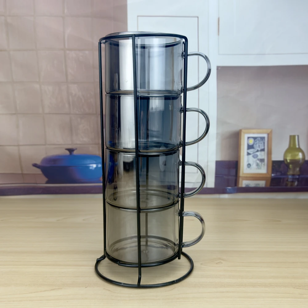 Mondex Since 1986 PETER Pilkas Komplet 4 filiżanek na stojaku 350ml 12,5x12,5x27 cm
