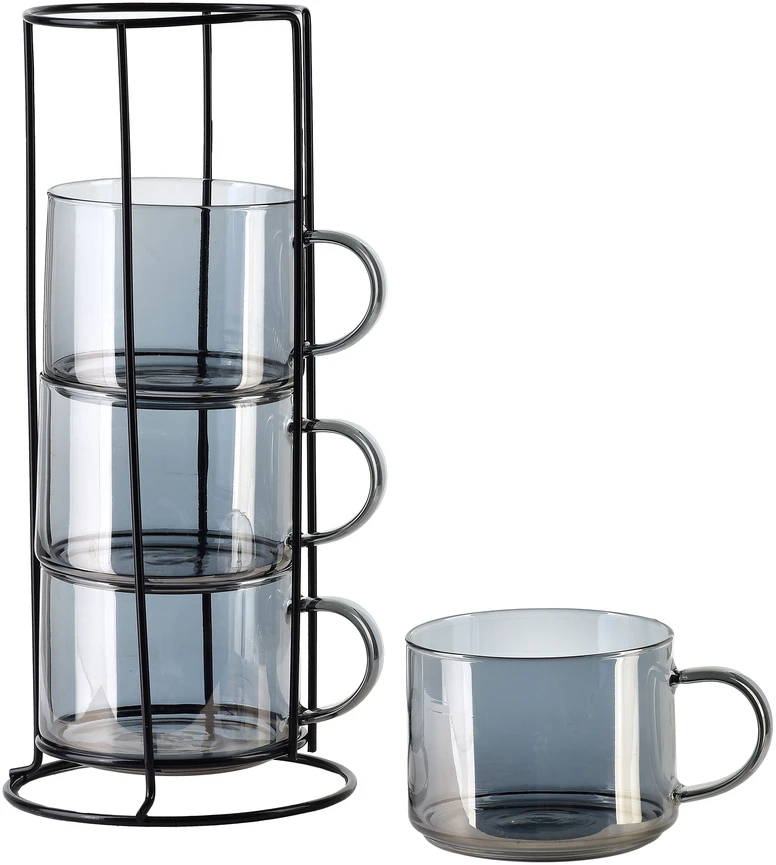 Mondex Since 1986 PETER Pilkas Komplet 4 filiżanek na stojaku 350ml 12,5x12,5x27 cm