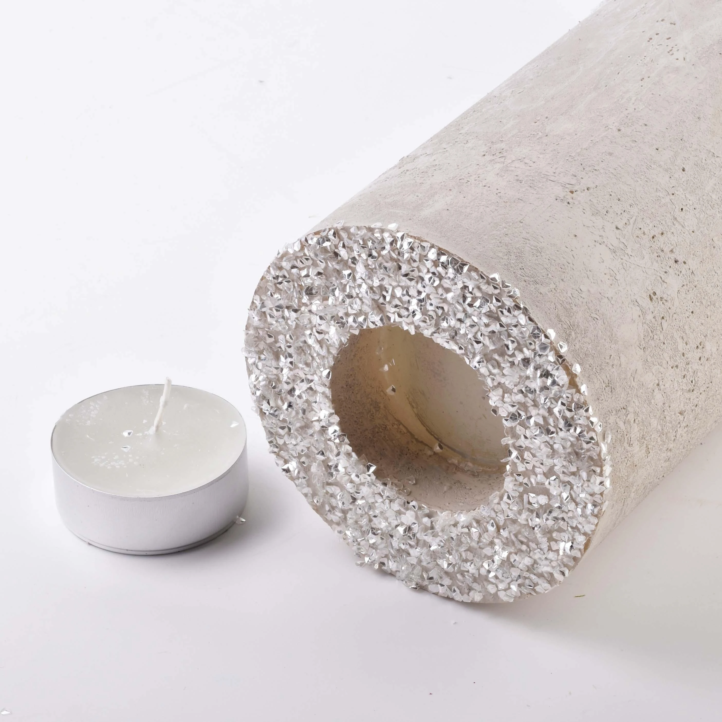 Mondex ŚWIECA LAMPION WALEC 120X360 DIAMENT LEN Baltas