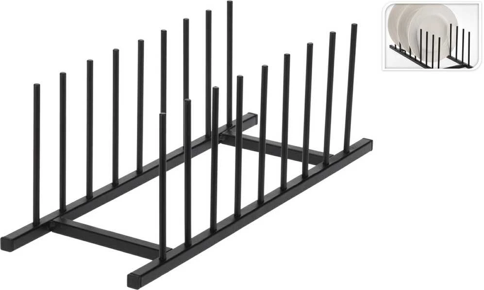 Bigbuy Home Metalinė puodo dangčio ir lėkščių laikiklis juoda 34,5x12,5x12 cm