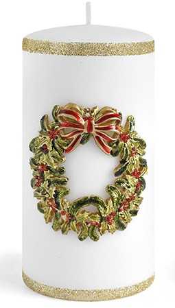 Mondex Žvakė „WREATH“, mažas cilindras, 7x7x10cm, parafinas, balta