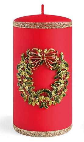 Mondex Žvakė „WREATH“, vidutinio cilindro formos, 7x7x14 cm, parafino raudonumo