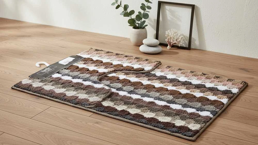 Bathlab Mondex ZAC 2 kilimėlių rinkinys 50x90cm/50x40cm rudomis juostelėmis