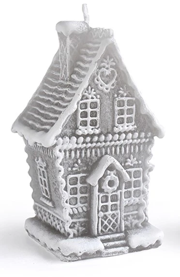 Mondex Žvakė GGERBREAD HOUSE, didelė, 11x19cm, pilkas parafinas