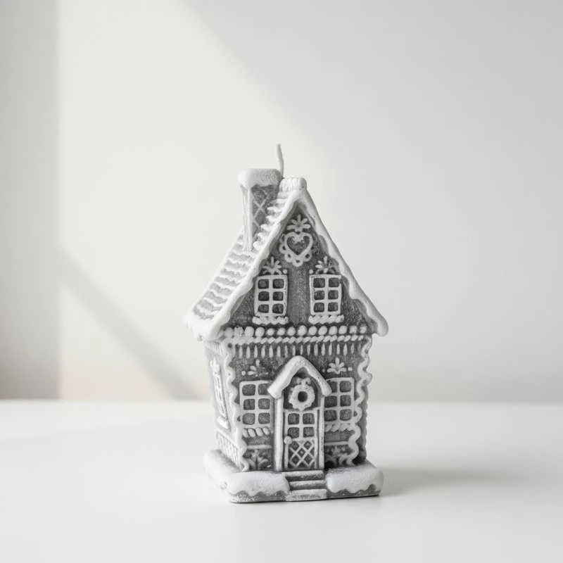 Mondex Žvakė GGERBREAD HOUSE, didelė, 11x19cm, pilkas parafinas