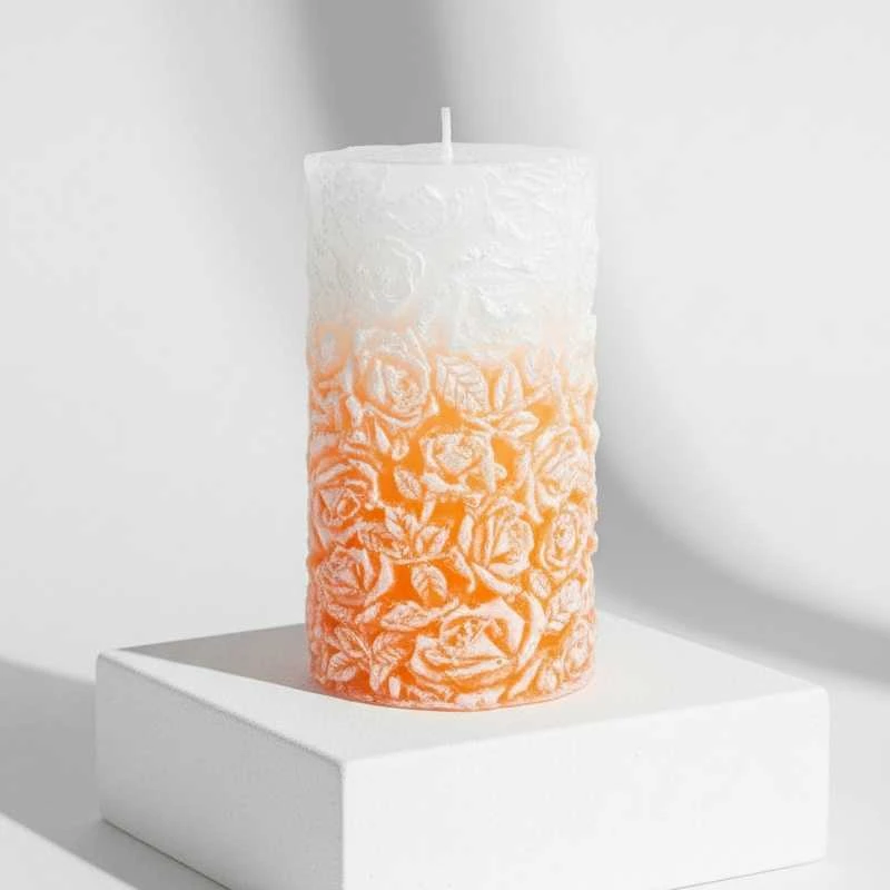 Mondex Žvakės cilindras didelis 8x18,5cm ROSE oranžinis parafinas