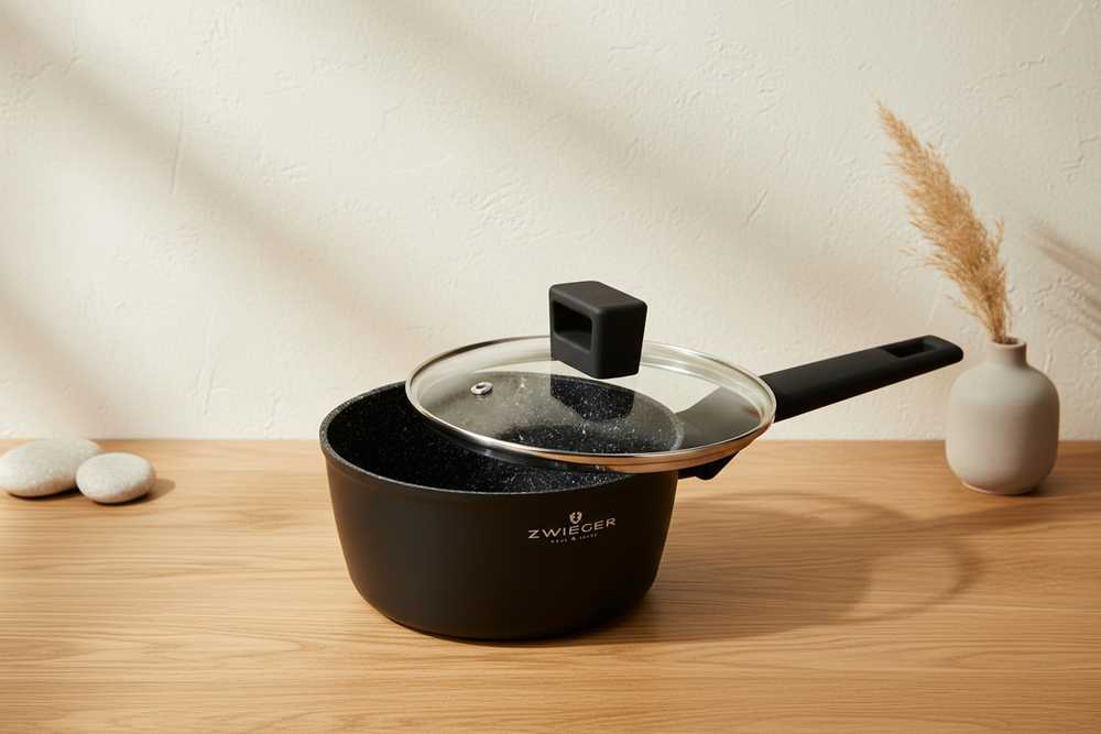 SAUGUS PADAŽAS ZWIEGER FORTE 1,5 L SU dangteliu 16 cm Juodas INDUKCINIS ALUMINIUMAS