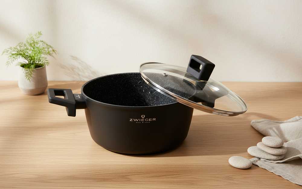 ZWIEGER FORTE PUODAS 4,5 L SU DANGIU 24 CM Juodas INDUKCINIS ALUMINIUMAS