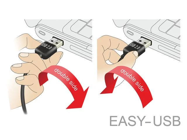 „Delock“ adapteris EASY-USB 2.0-A kištukas > USB 2.0-A lizdas, pakreiptas į kairę / dešinę