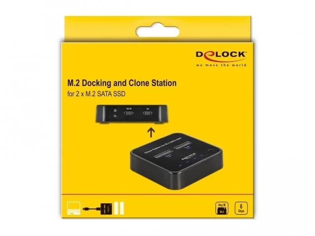 Delock M.2 prijungimo stotelė skirta 2 x M.2 SATA SSD su klonavimo funkcija
