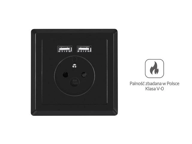 LANBERG AC-WS01-USB2-E-B AC sieninis lizdas prancūziškas su 2 prievadų USB 2,1A pakrovėju, Juodas
