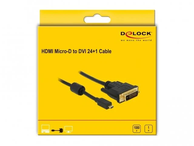 Delock Cable Micro HDMI D kištukas > DVI 24+1 kištukas 1 m