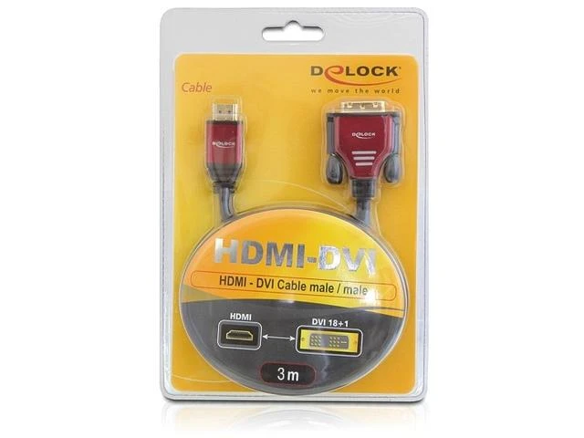 Delock High Speed HDMI kabelis, HDMI A kištukas > DVI kištukas 3 m