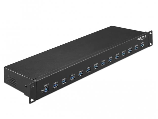 HUB USB 3.1 DELOCK 13-PORT AKTYWNY pramoninis 19" JUODA