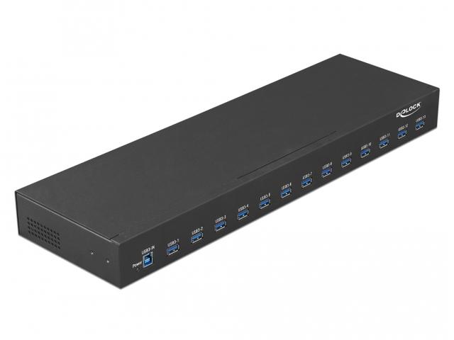 HUB USB 3.1 DELOCK 13-PORT AKTYWNY pramoninis 19" JUODA
