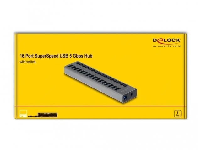 Delock External SuperSpeed USB Hub su 16 prievadų + jungikliu