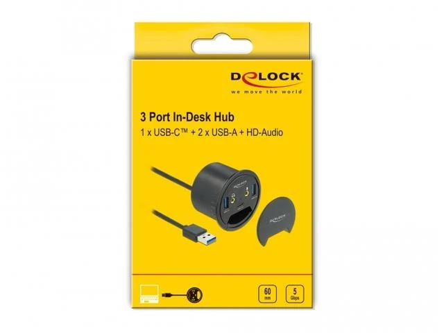 Delock 3 prievadų stalo šakotuvas, 1 x USB Type-C™ ir 2 x USB Type-A + HD garso prievadai