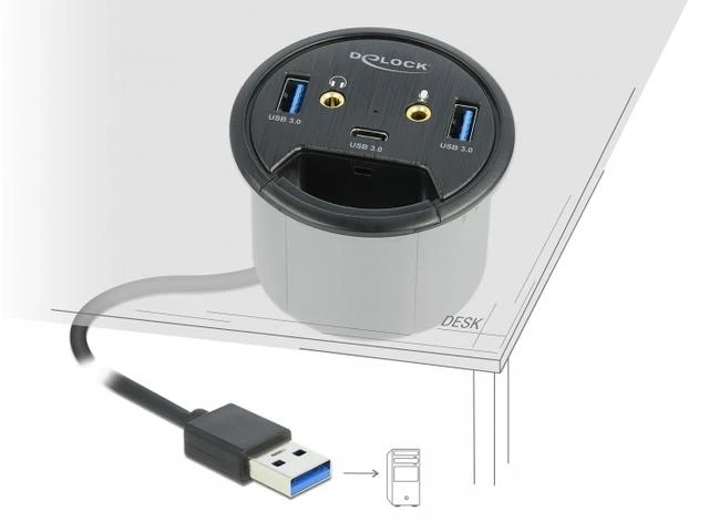 Integruojamas Delock USB šakotuvas su garso jungtimis