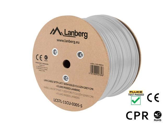 LANBERG LAN kabelis SFTP kat.7 305m solid CU LSZH pilkas CPR fluke praėjo