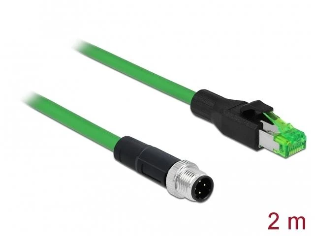 Delock tinklo kabelis M12 4 kontaktų D koduotas iki RJ45 kištuko PVC 2 m