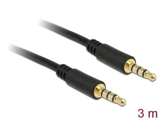 Delock kabelio lizdas 3,5 mm 4 kontaktų vyriškas > vyriškas 3 m juodas