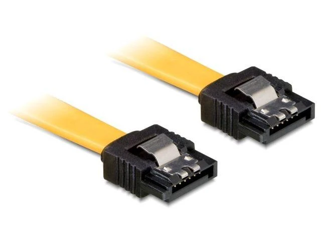KABELIS SATA DATA III (6GB/S) F/F 10CM Z ZATRZASKAMI METALOWYMI Geltonas DELOCK