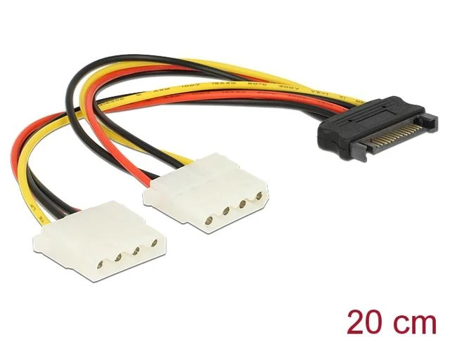 Delock Cable Power SATA 15pin > 2x 4pin Molex lizdas 20cm