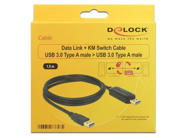 „Delock“ USB 3.0 duomenų perdavimo laidas, skirtas kompiuteriams, 1,5 m, AM-AM (valdo 2 kompiuterius su viena pele ir klaviatūra)
