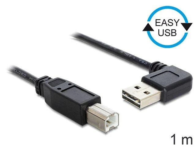 Sonstige KABELIS USB-A(M) KAMPINIS LEWO/PRAWO->USB-B(M) 2.0 1M EASY-USB JUODA DELOCK