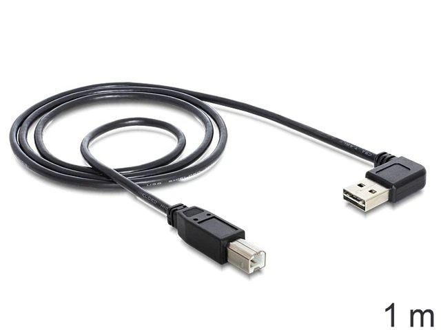 Sonstige KABELIS USB-A(M) KAMPINIS LEWO/PRAWO->USB-B(M) 2.0 1M EASY-USB JUODA DELOCK