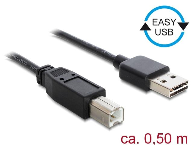 Delock kabelis EASY-USB 2.0 tipo A kištukas > USB 2.0 tipo B kištukas 0,5 m juodas