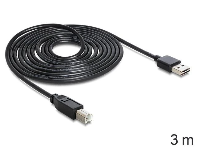 DeLOCK 83360 kabelis EASY USB A į USB B USB 2.0 tipo A kištukas į USB 2.0 tipo B kištukas 3 m juodas