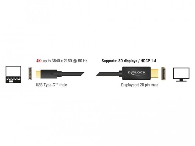 Kabelis USB Delock USB-C - DisplayPort 3 m Juodas (85257)