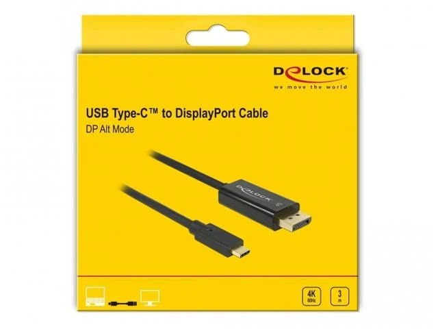Kabelis USB Delock USB-C - DisplayPort 3 m Juodas (85257)