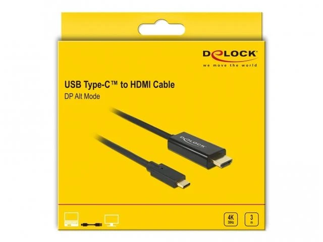 Delock Atrakinimo kabelis USB Type-C™ kištukas > HDMI-A kištukas DP-Alt režimas 4K 30 Hz 3 m juodas