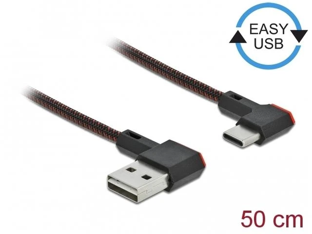 KABELIS USB-C(M)->USB-A(M) 2.0 0.5M KAMPINIS PRAWO Juodas DELOCK