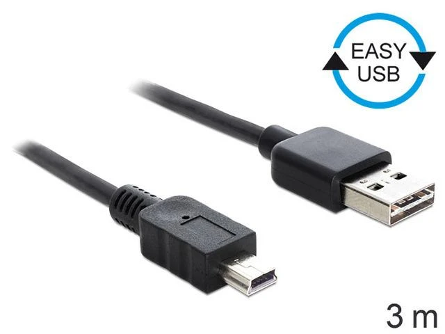 USB kabelis Delock USB-A – miniUSB 3 m juodas (83364)