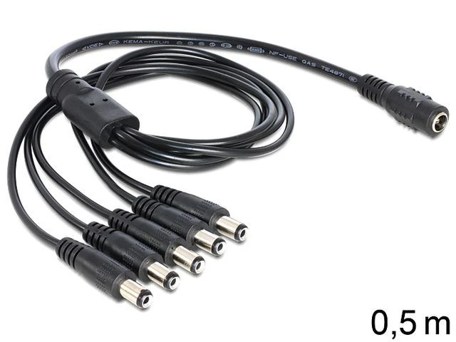 MAITINIMO KABELAS DC 5,5X2,1MM(F)->5X DC(M) 0,5M JUODA DELOCK