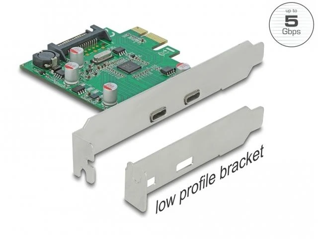 „Delock“ PCIe x1 plokštė (2x USB Type-CUSB3.2 Gen1), įskaitant žemo profilio lizdą