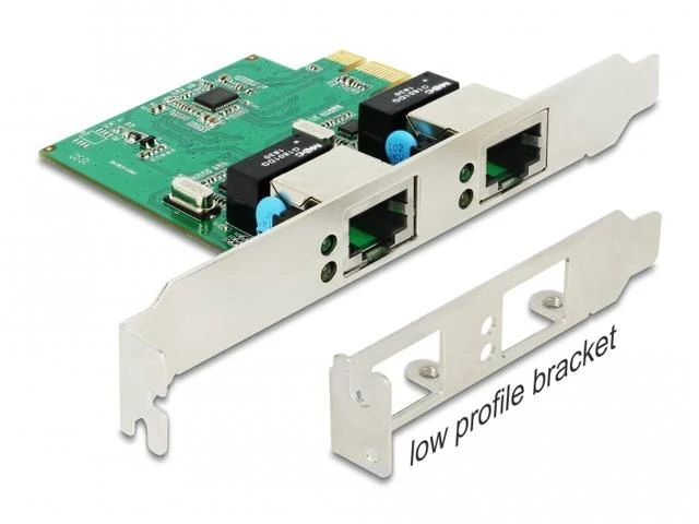 DELOCK PCI EXPRESS X1 2X RJ45 1GB TINKLO KORTELĖ, TAIKYKITE ŽEMUS PROFILIUS