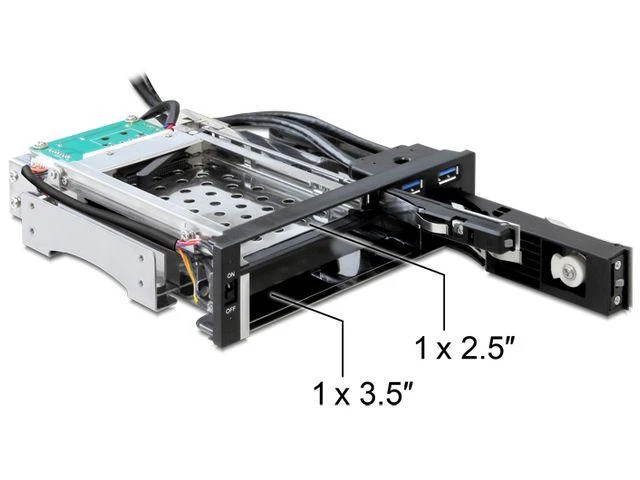 Delock 5.25 Mobile Rack 1 x 2.5 + 1 x 3.5 SATA HDD + 2 x USB 3.0 jungtys