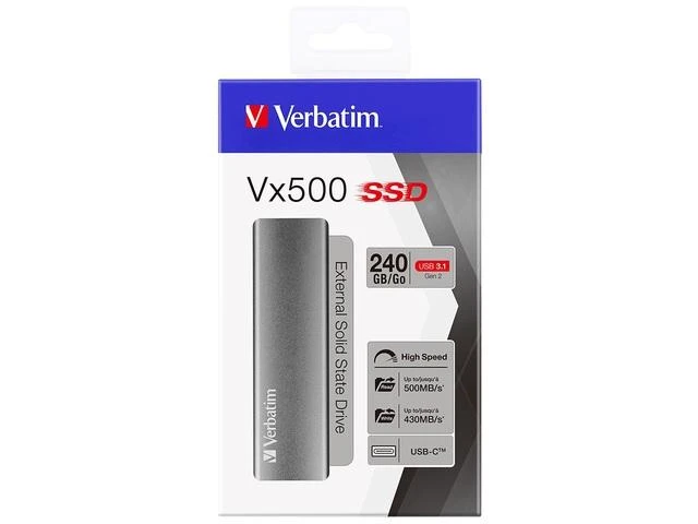Išorinis kietasis diskas SSD Verbatim Vx500 240GB, USB 3.1, Gen 2, pilkas / V47442