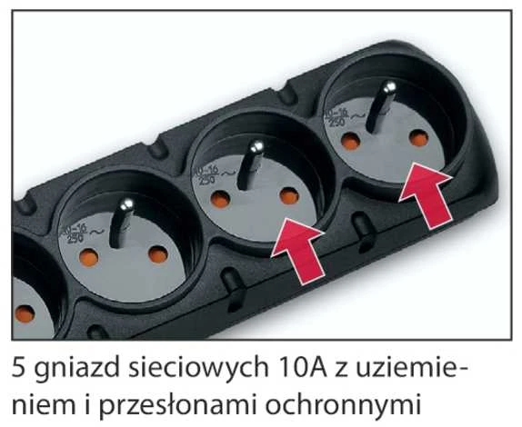 HSKDATA Galios juosta Acar F5 viršįtampis 5 lizdai 1,5m juodas tiesus kištukas (W0104)