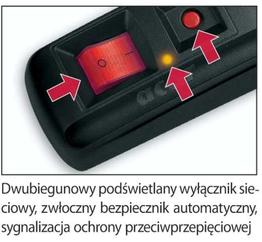 HSKDATA Galios juosta Acar F5 viršįtampis 5 lizdai 1,5m juodas tiesus kištukas (W0104)