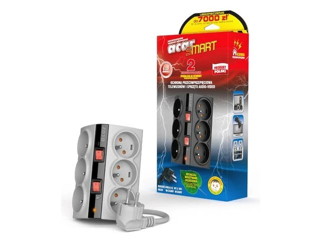 Maitinimo juosta Acar Smart anti-surge 6 lizdai, 1,5 m pilka (W0155)