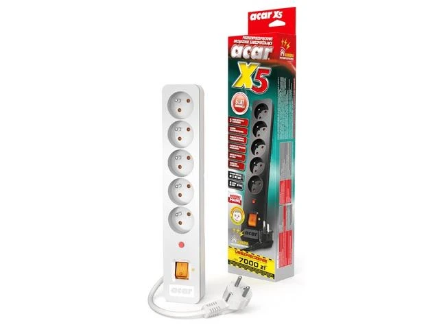 Maitinimo juosta Acar X5, 5 lizdai, 5 m balta (W0175)
