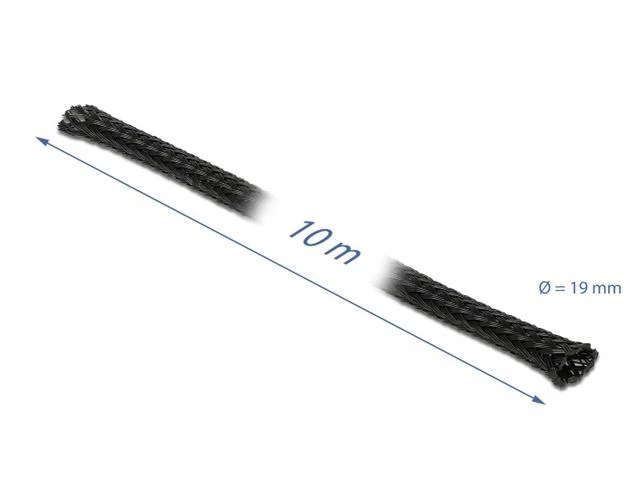 DELOCK kabelio jungtis 10M 19MM ištraukiama juoda poliesterio