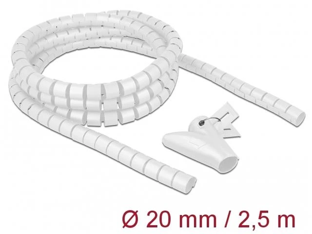 „Delock“ spiralinis kabelių šlifuoklis su traukimo įrankiu 2,5 m x 20 mm baltas