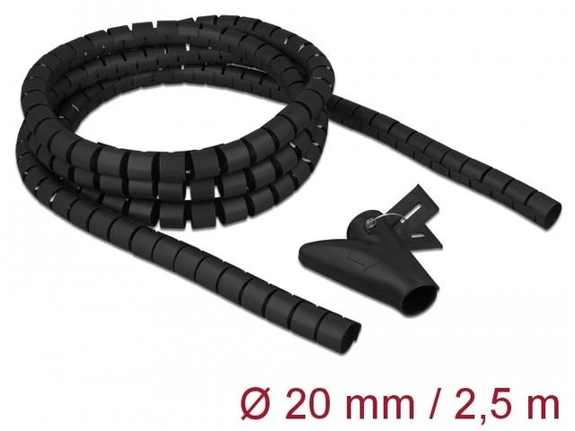 OPLOT NA KABLE DELOCK 2.5M 20MM SPIRALNY Z NARZĘDZIEM JUODA POLIETYLEN